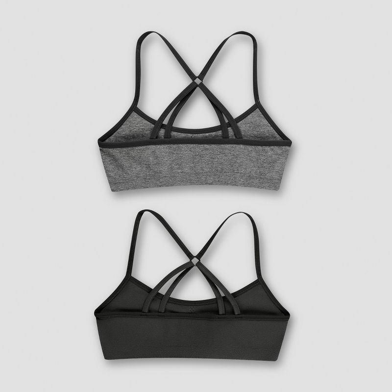 slide 2 of 3, Hanes Girls' 2pc Seamless Foam Strappy Back Wirefree Bralette - Gray/Black S, 2 ct