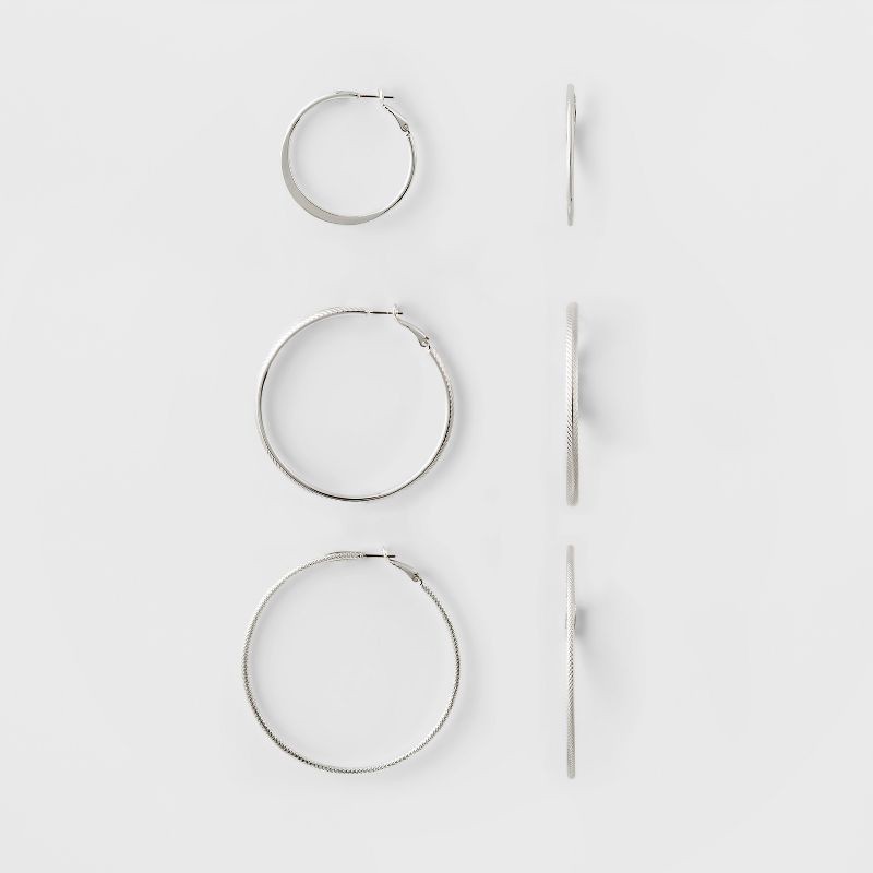 slide 1 of 1, Hoop Earring Set 3ct - A New Day™ Silver, 3 ct