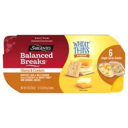 Sargento Balanced Breaks Cheese & Crackers, Natural Monterey Jack & Mild Cheddar Cheese and Wheat Thins Mini Original Snacks Snack Kit, 6-Pack