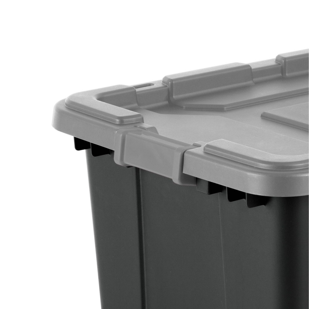 slide 5 of 8, Sterilite Industrial Tote Black With Gray Lid and Latches, 27 gal