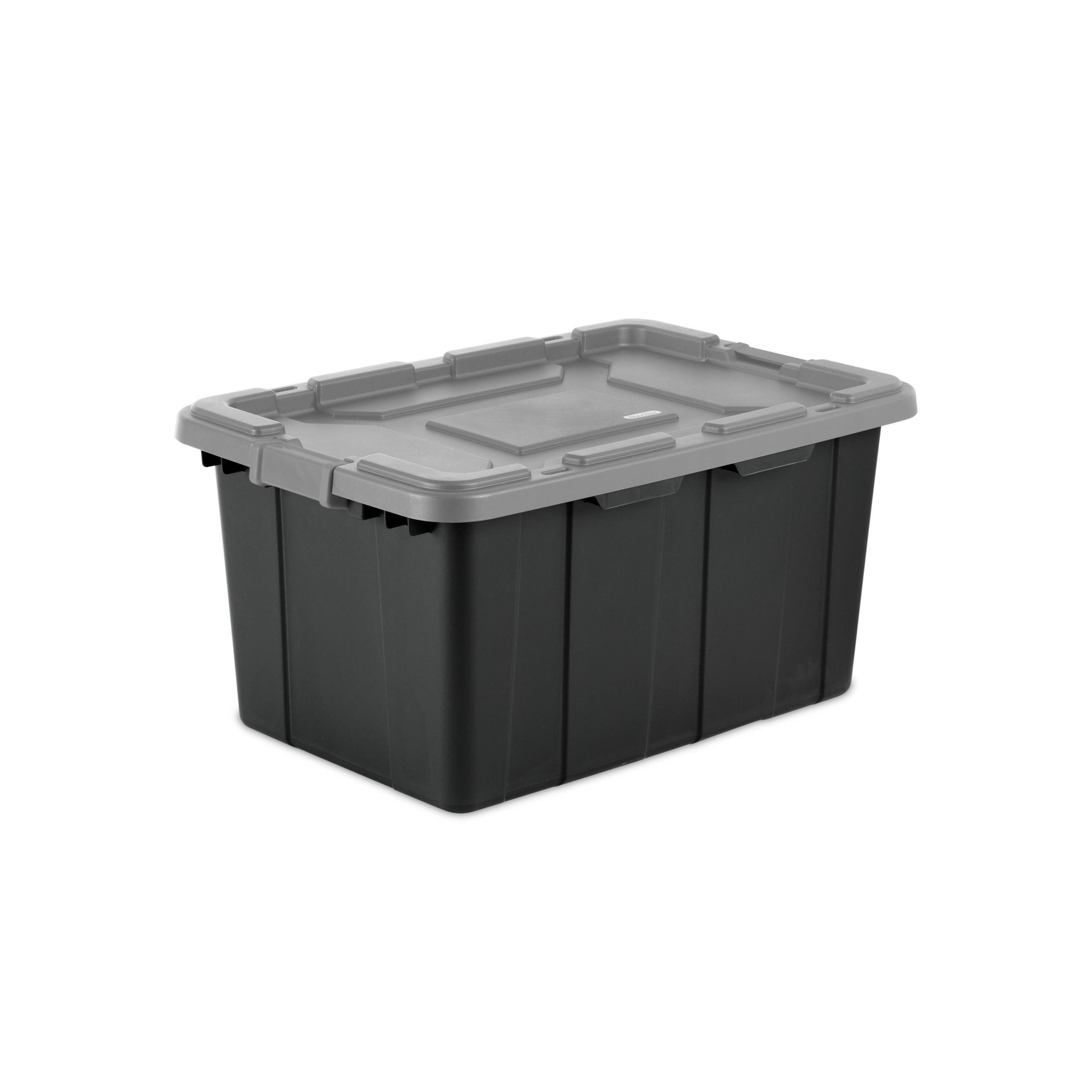 slide 1 of 8, Sterilite Industrial Tote Black With Gray Lid and Latches, 27 gal