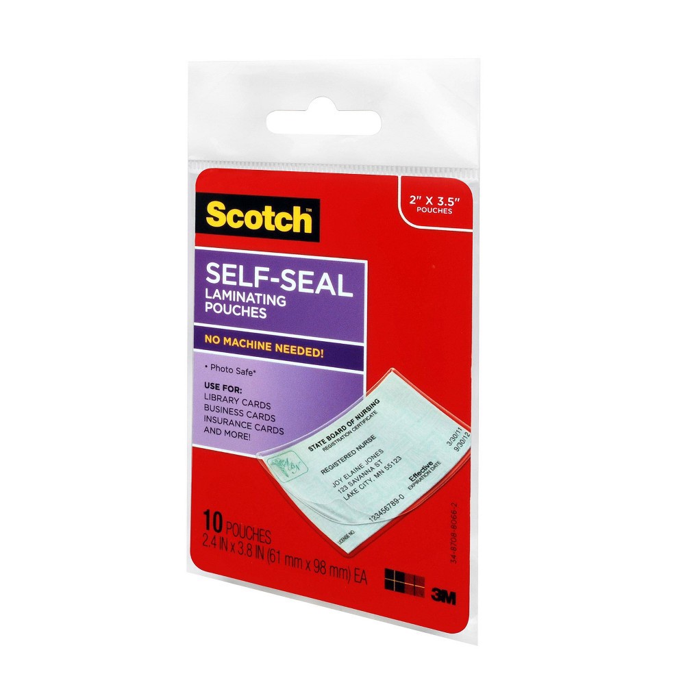 slide 2 of 3, 10ct Laminating Pouches Self-Seal 2" x 3.5" - Scotch, 10 ct