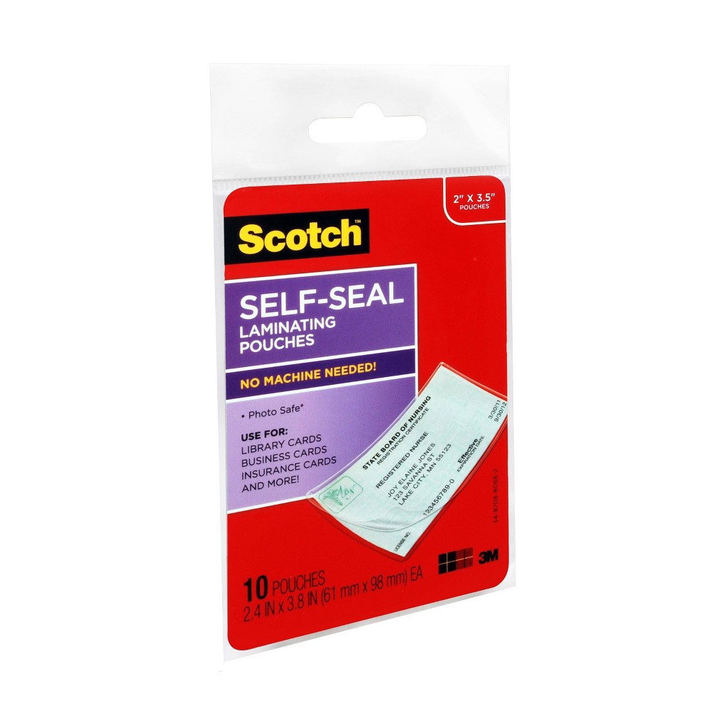 slide 3 of 3, 10ct Laminating Pouches Self-Seal 2" x 3.5" - Scotch, 10 ct