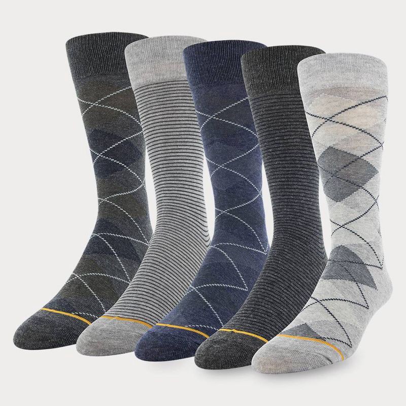 slide 1 of 3, GOLDTOE Signature Collection Signature Gold by GOLDTOE Men's Argyle Crew Socks 5pk - Gray, 5 ct