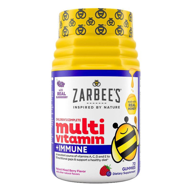 slide 1 of 9, Zarbee's Kid's Complete Multivitamin + Immune Support Gummies, 13 Essential Vitamins - Berry -70ct, 70 ct