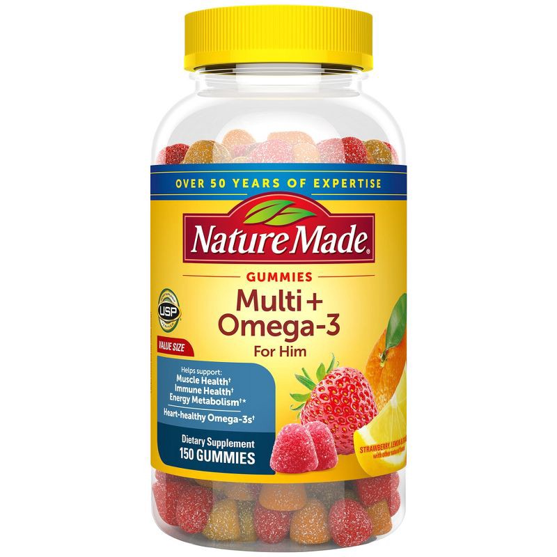 slide 1 of 7, Nature Made Multi for Him Plus Omega-3 Men's Multivitamin Gummies - 150ct, 150 ct