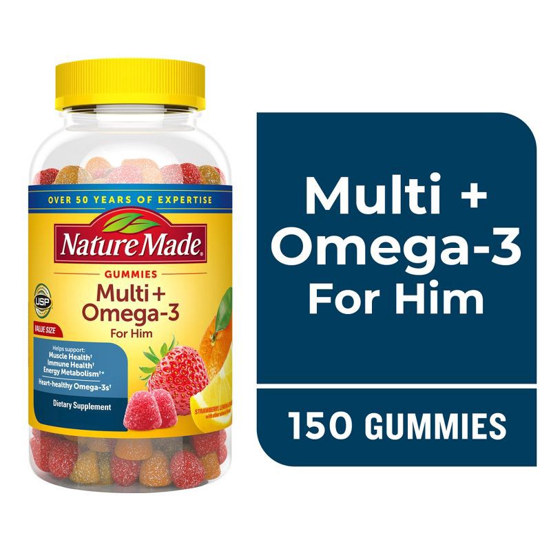 slide 7 of 8, Nature Made Multi for Him Plus Omega-3 Men's Multivitamin Gummies - 150ct, 150 ct