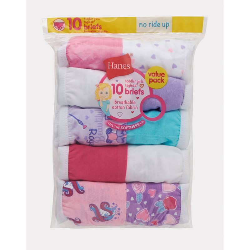 slide 2 of 4, Hanes Toddler Girls' Cotton Briefs 10pk - Colors Vary 4T: Lightweight Mid Rise Pull-On Underwear, 10 ct