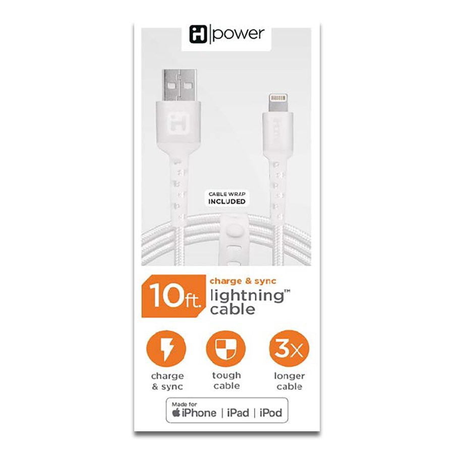 slide 1 of 1, iHome Lightning to USB-A Charging Cable - White, 10 ft