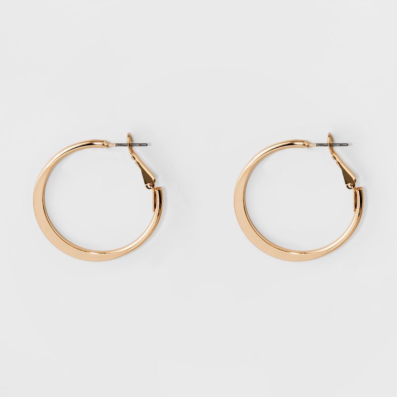 slide 1 of 1, Medium Flat Hoop Earrings - A New Day™ Gold: Shiny Leverback Jewelry, Nickel-Free Metal, 1 ct