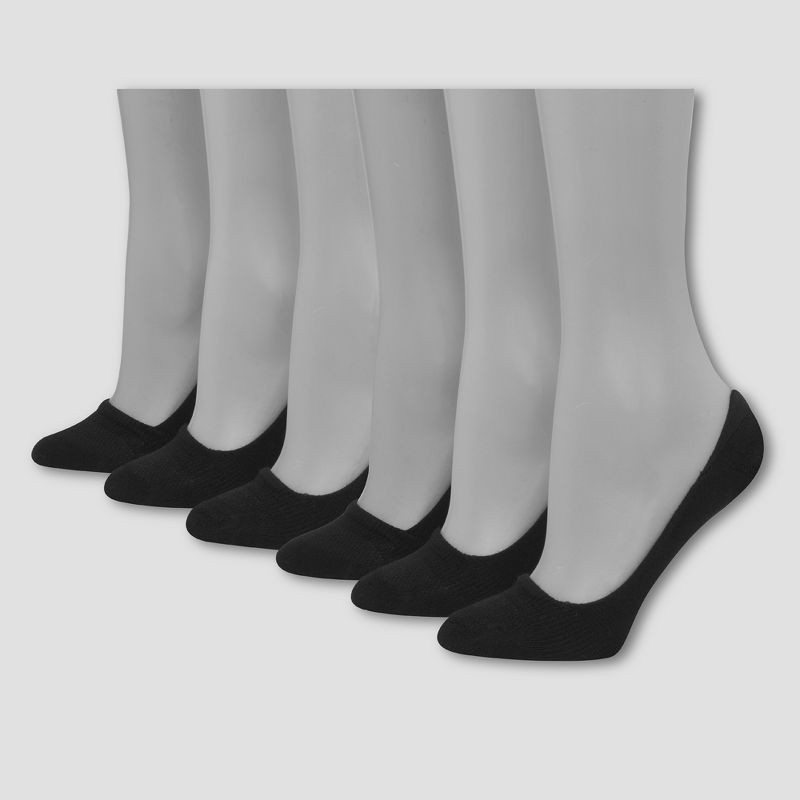slide 1 of 1, Hanes Women's Invisible Comfort 6pk Mid Cut Liner Socks - Black 5-9, 6 ct