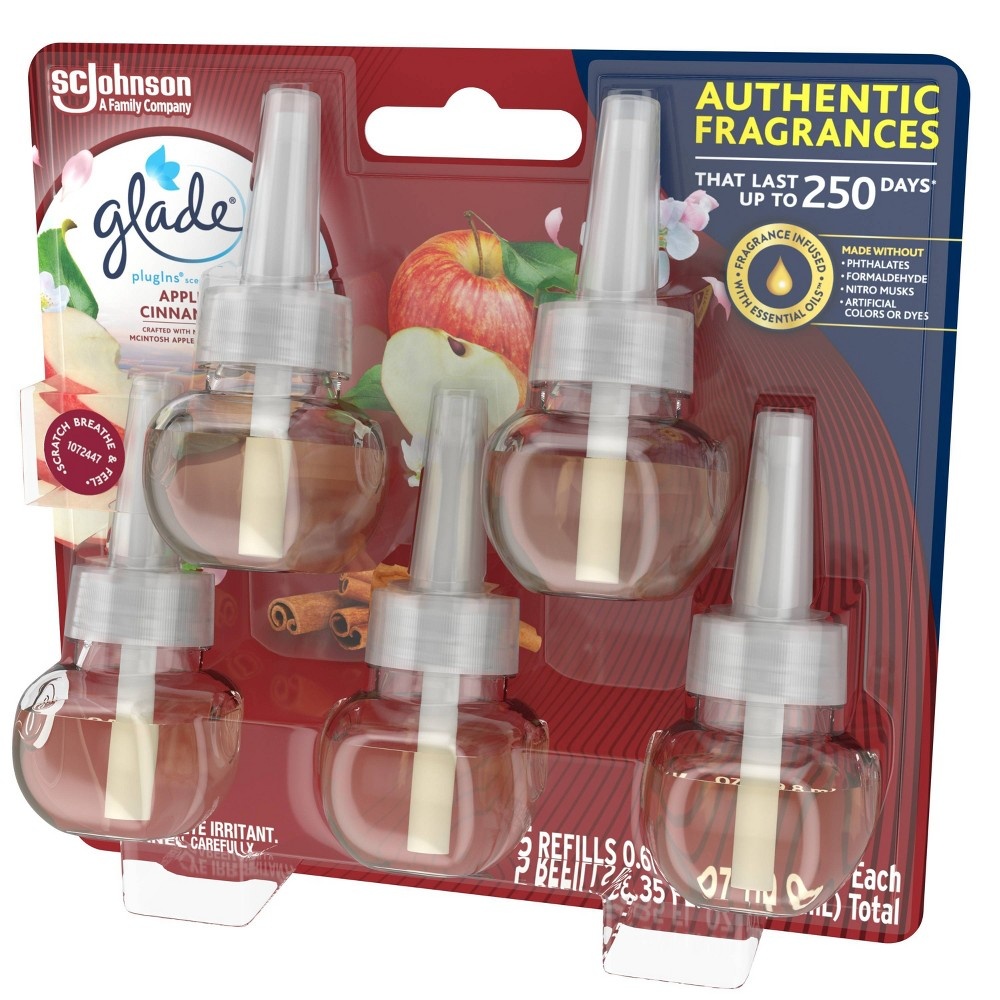 slide 2 of 6, Glade PlugIns Scented Oil Air Freshener Apple Cinnamon Refill - 3.35oz/5ct, 3.35 fl oz