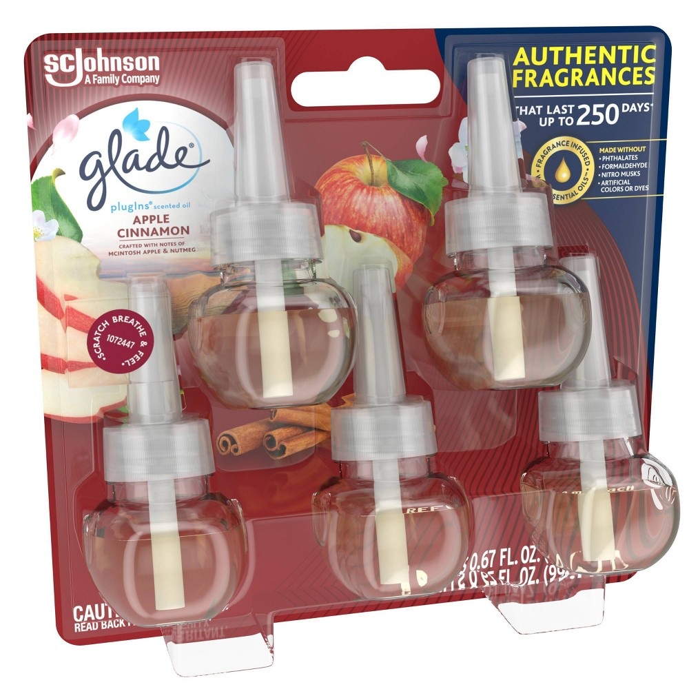 slide 3 of 6, Glade PlugIns Scented Oil Air Freshener Apple Cinnamon Refill - 3.35oz/5ct, 3.35 fl oz