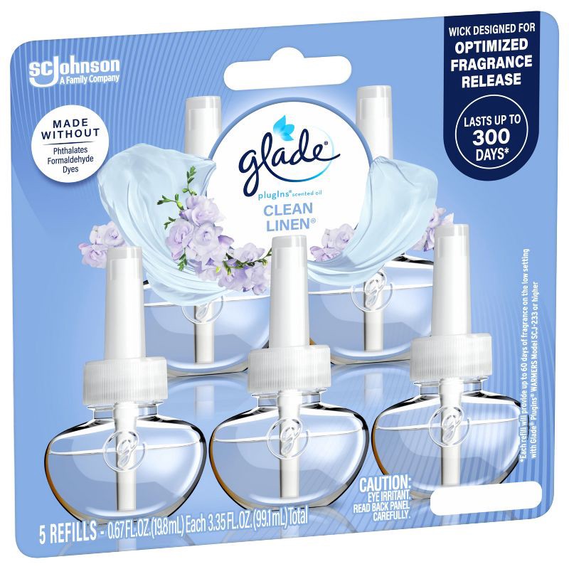 slide 17 of 17, Glade Air Freshener Plug Ins Scented Oil Diffuser Refills - Clean Linen - 3.35 fl oz/5pk, 5 ct; 3.35 fl oz