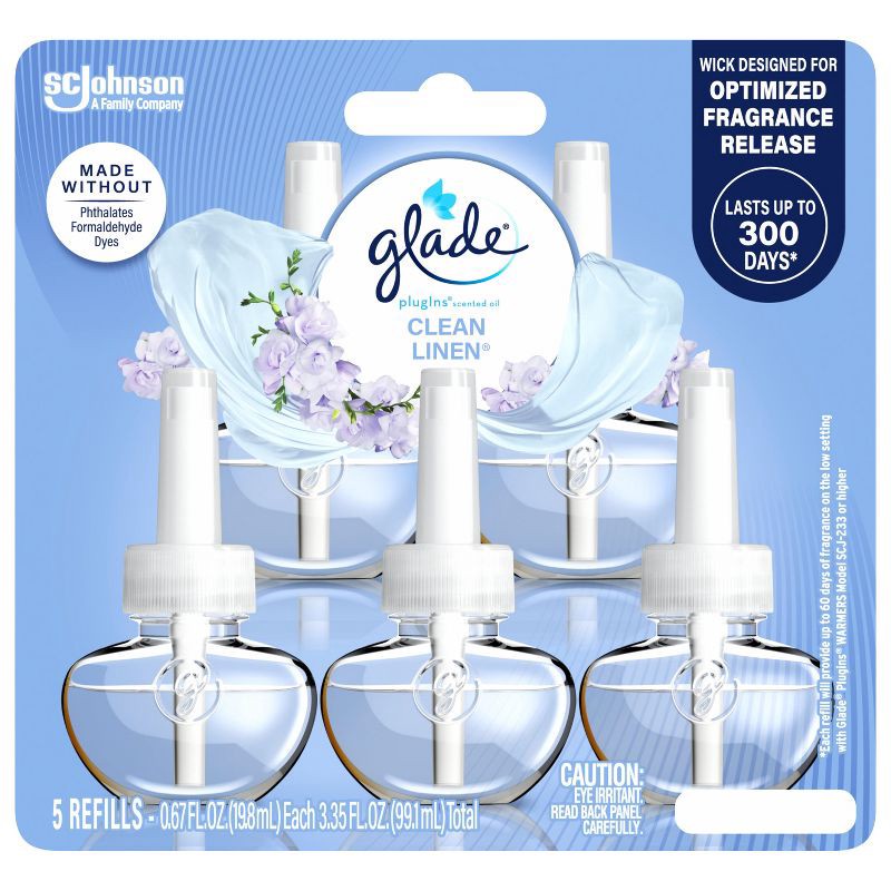 slide 4 of 17, Glade Air Freshener Plug Ins Scented Oil Diffuser Refills - Clean Linen - 3.35 fl oz/5pk, 5 ct; 3.35 fl oz