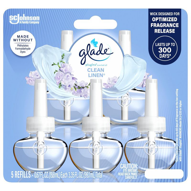 slide 4 of 17, Glade Air Freshener Plug Ins Scented Oil Diffuser Refills - Clean Linen - 3.35 fl oz/5pk, 5 ct; 3.35 fl oz