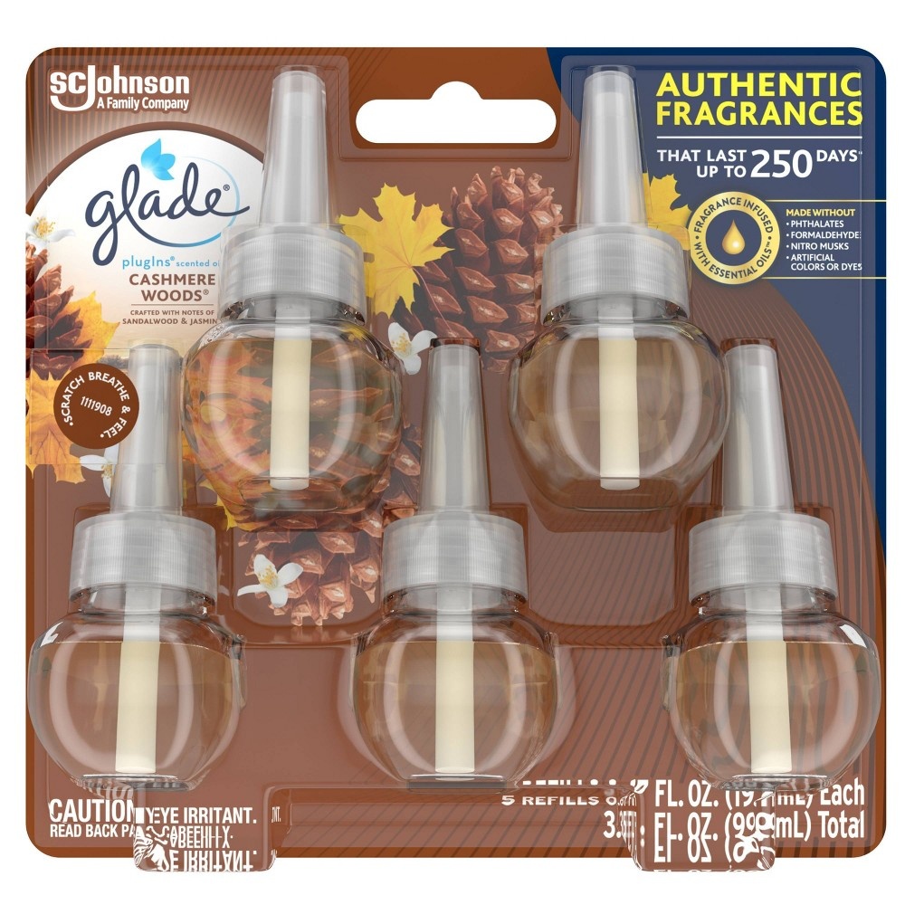 slide 5 of 7, Glade PlugIns Scented Oil Air Freshener Cashmere Woods Refill - 3.35oz/5ct, 3.35 fl oz