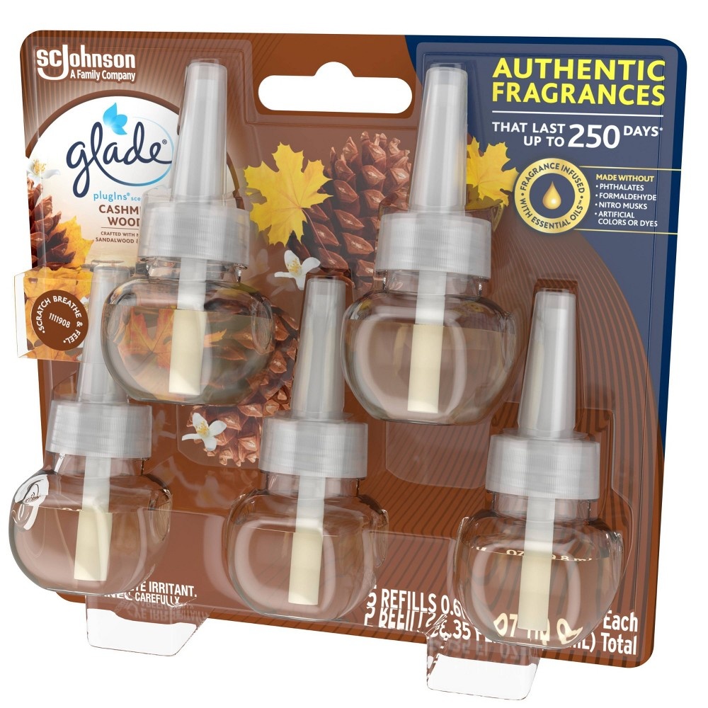 slide 2 of 7, Glade PlugIns Scented Oil Air Freshener Cashmere Woods Refill - 3.35oz/5ct, 3.35 fl oz