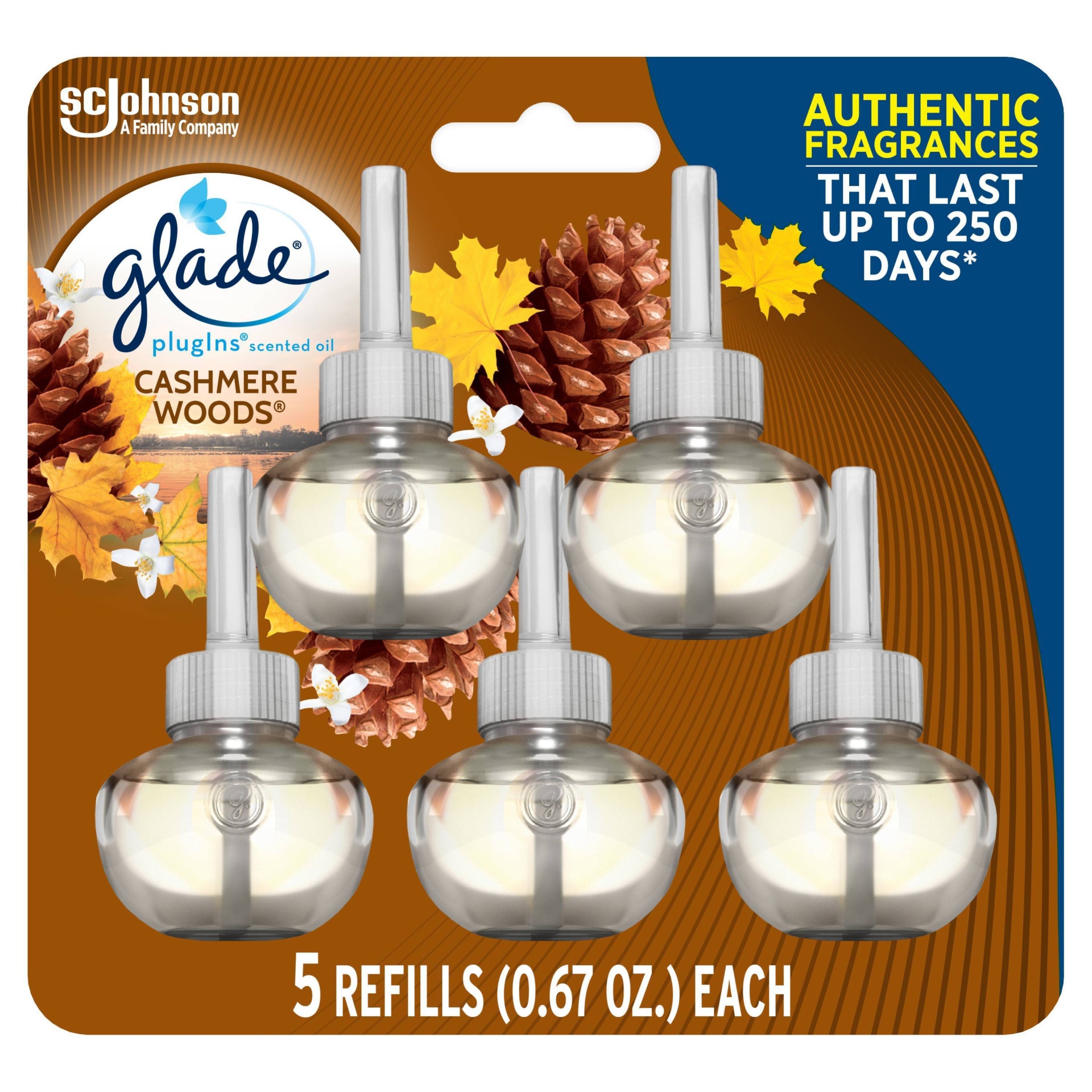 slide 1 of 7, Glade PlugIns Scented Oil Air Freshener Cashmere Woods Refill - 3.35oz/5ct, 3.35 fl oz