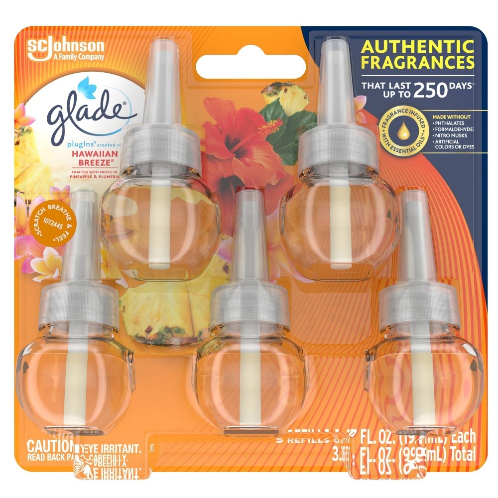 slide 4 of 7, Glade PlugIns Scented Oil Air Freshener Hawaiian Breeze Refill - 3.35oz/5ct, 3.35 fl oz