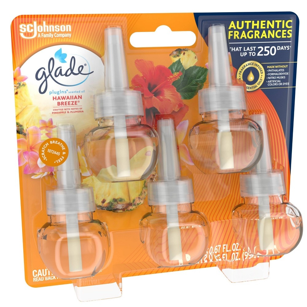 slide 7 of 7, Glade PlugIns Scented Oil Air Freshener Hawaiian Breeze Refill - 3.35oz/5ct, 3.35 fl oz