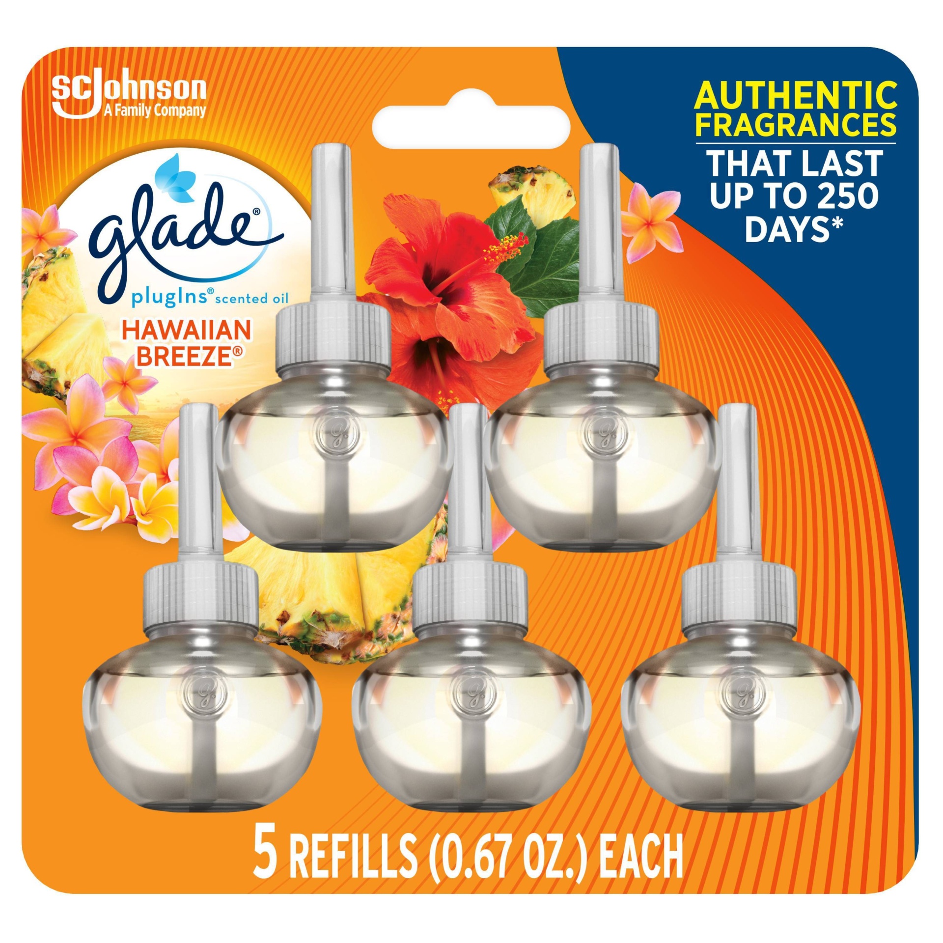 slide 1 of 7, Glade PlugIns Scented Oil Air Freshener Hawaiian Breeze Refill - 3.35oz/5ct, 3.35 fl oz