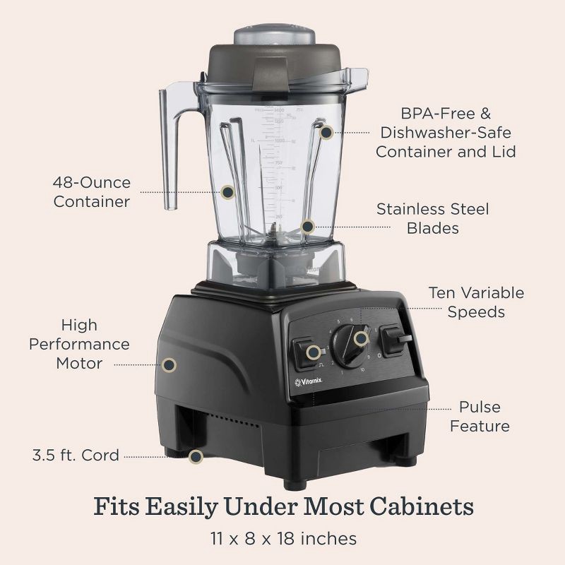 slide 4 of 12, Vitamix Explorian Series E310 10 Speed Blender Black: 1400W, 48oz Capacity, Stainless Steel Blades, Overheat Protection, 48 oz