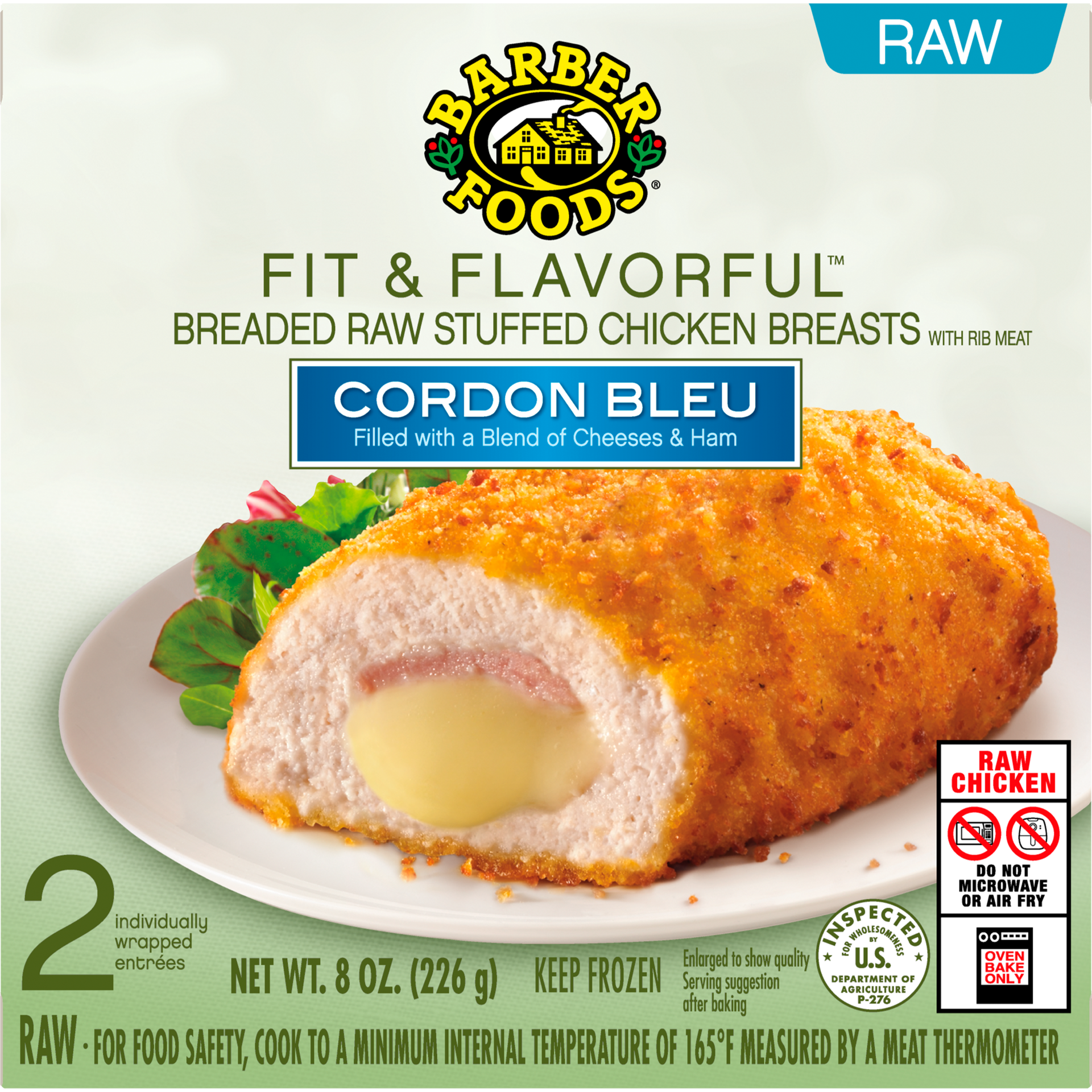 slide 1 of 11, Barber Foods Fit & Flavorful™ Stuffed Chicken Breasts Cordon Bleu, 2 Count, 226.80 g