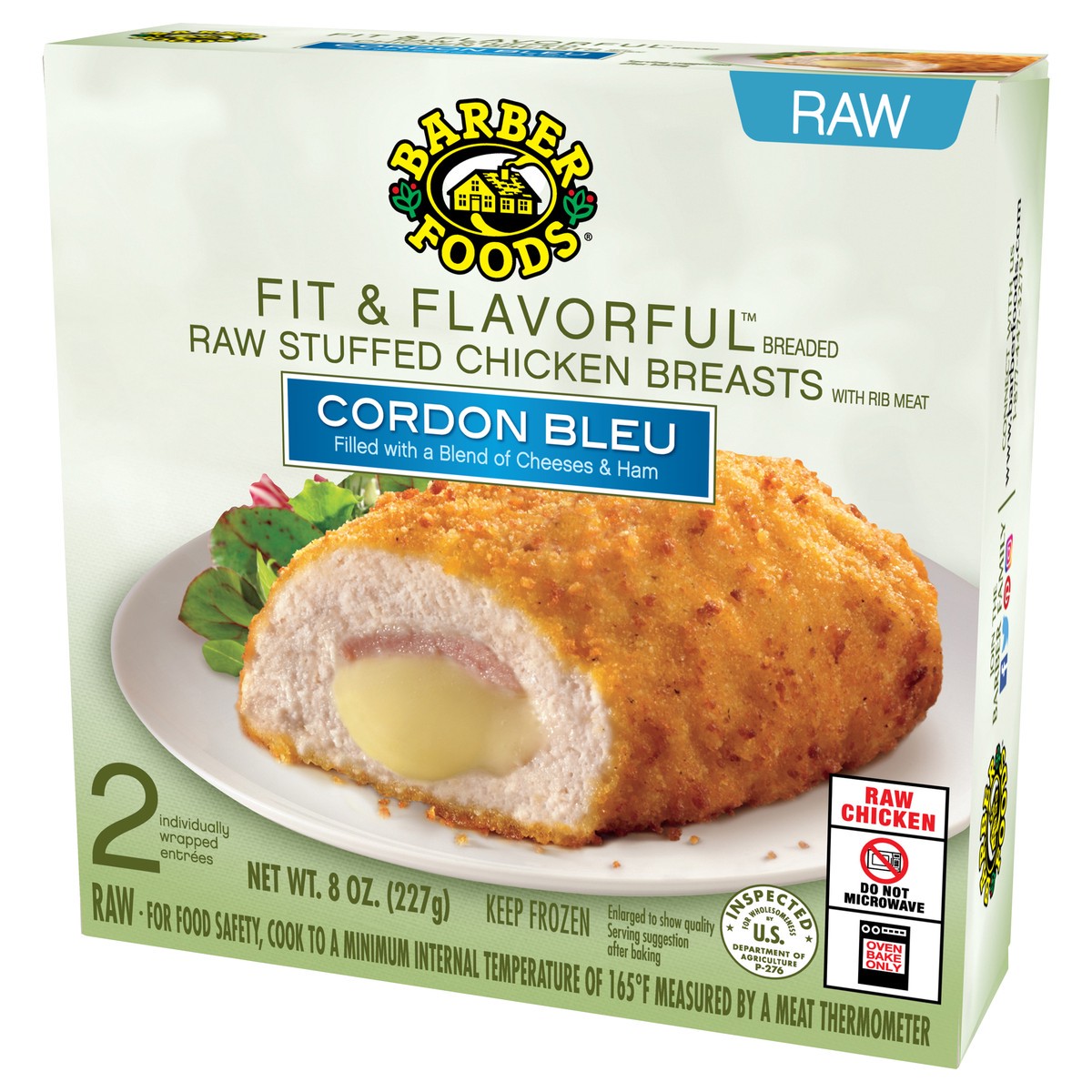 slide 9 of 11, Barber Foods Fit & Flavorful™ Stuffed Chicken Breasts Cordon Bleu, 2 Count, 226.80 g