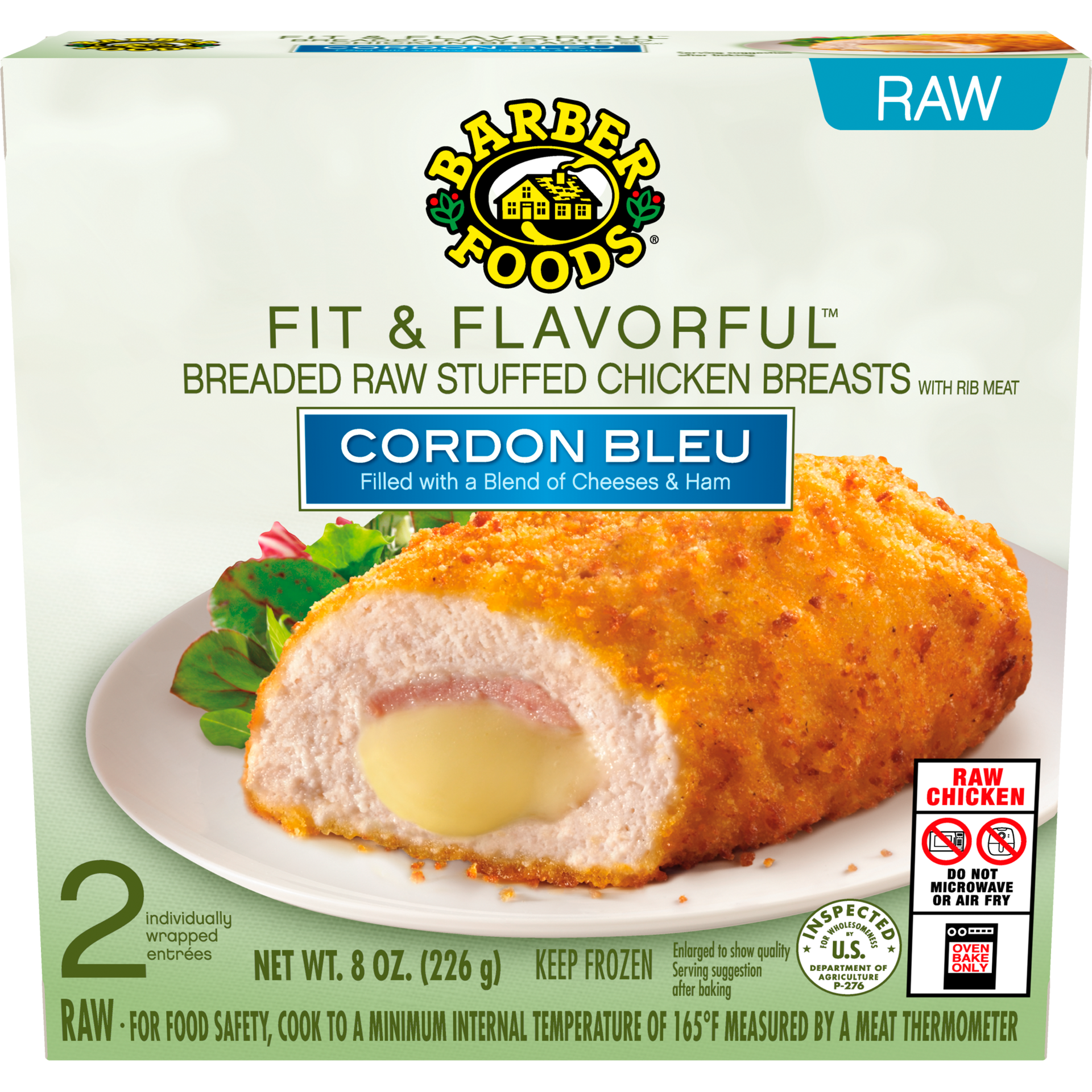 slide 1 of 11, Barber Foods Fit & Flavorful™ Stuffed Chicken Breasts Cordon Bleu, 2 Count, 226.80 g