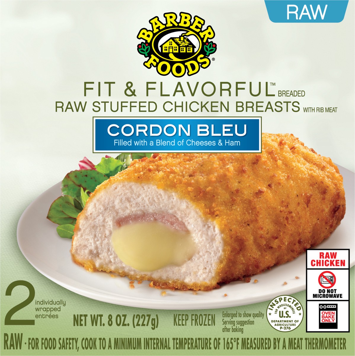 slide 8 of 11, Barber Foods Fit & Flavorful™ Stuffed Chicken Breasts Cordon Bleu, 2 Count, 226.80 g