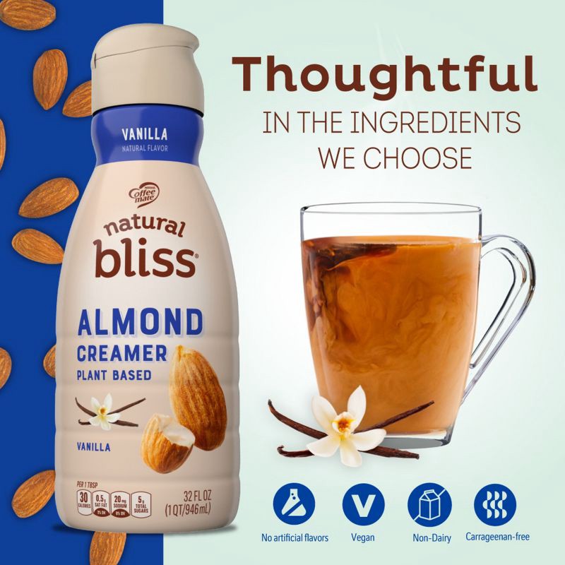 slide 3 of 9, Coffee mate Natural Bliss Vanilla Almond Milk Creamer - 32 fl oz (1qt), 32 fl oz, 1 qt