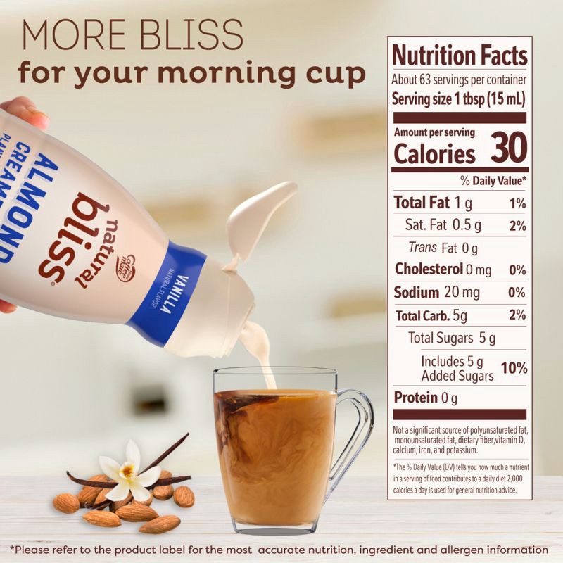 slide 5 of 9, Coffee mate Natural Bliss Vanilla Almond Milk Creamer - 32 fl oz (1qt), 32 fl oz, 1 qt