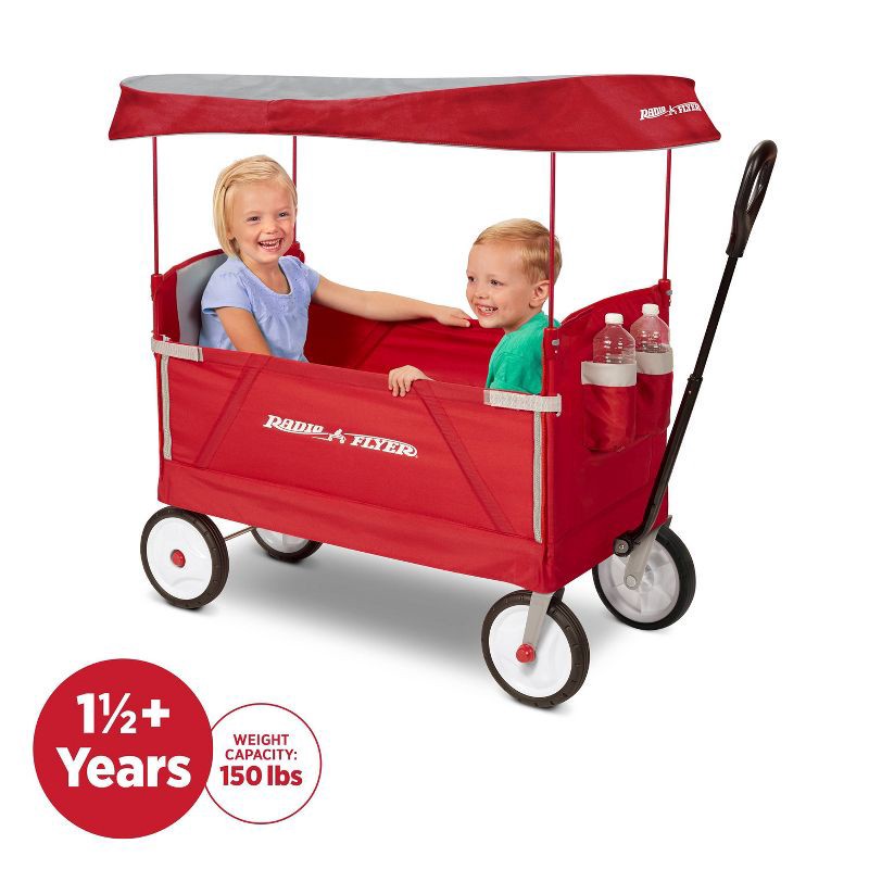 slide 2 of 7, Radio Flyer 3 in 1 EZ Fold Wagon with Canopy - Red: Steel & Nylon, 150 lb Capacity, 150 lb