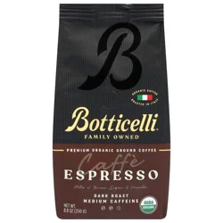 Botticelli Medium Caffeine Premium Organic Ground Dark Roast Espresso Coffee 8.8 oz