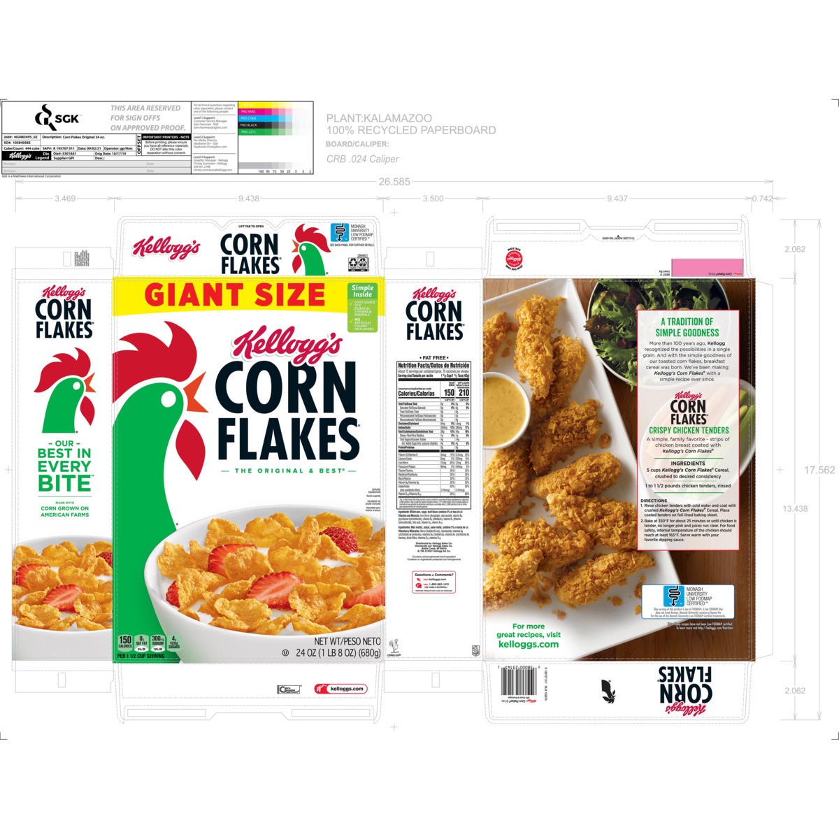 slide 8 of 13, Corn Flakes Kellogg's Corn Flakes Breakfast Cereal Original, Kids Cereal, 24 oz, 24 oz