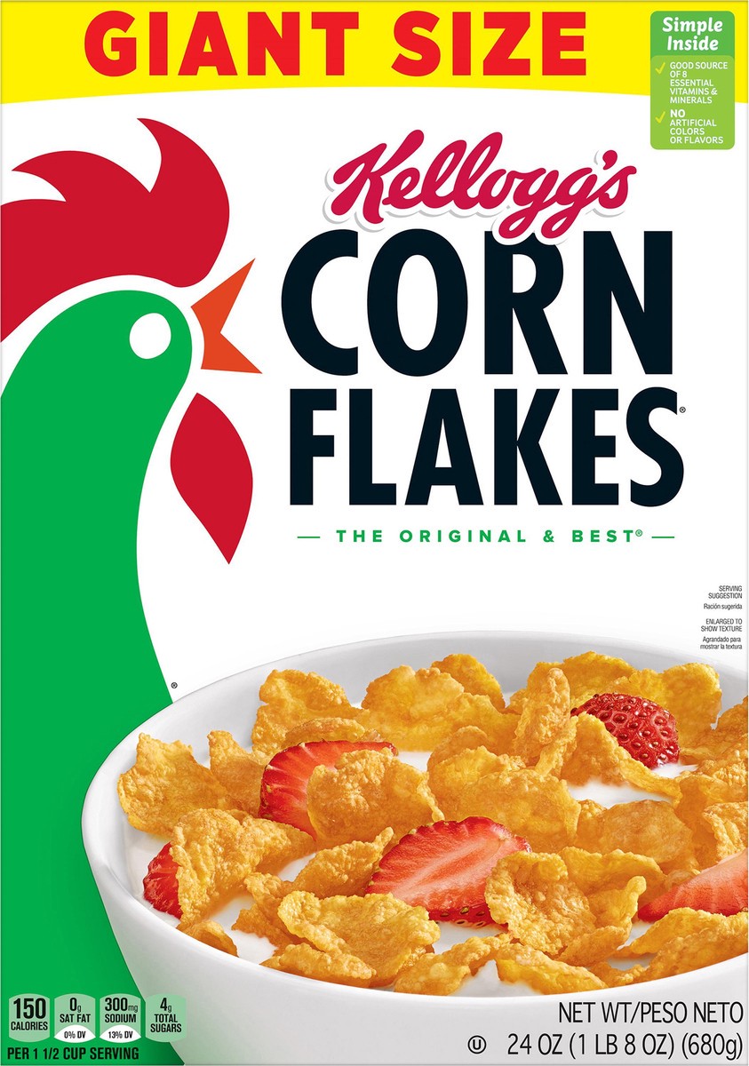 slide 9 of 13, Corn Flakes Kellogg's Corn Flakes Breakfast Cereal Original, Kids Cereal, 24 oz, 24 oz