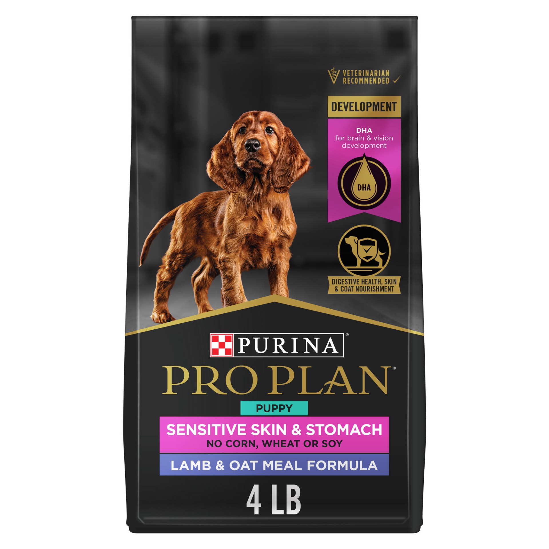slide 1 of 9, Purina Pro Plan Sensitive Skin and Stomach Puppy Food Lamb and Oat Meal Formula, 4 lb