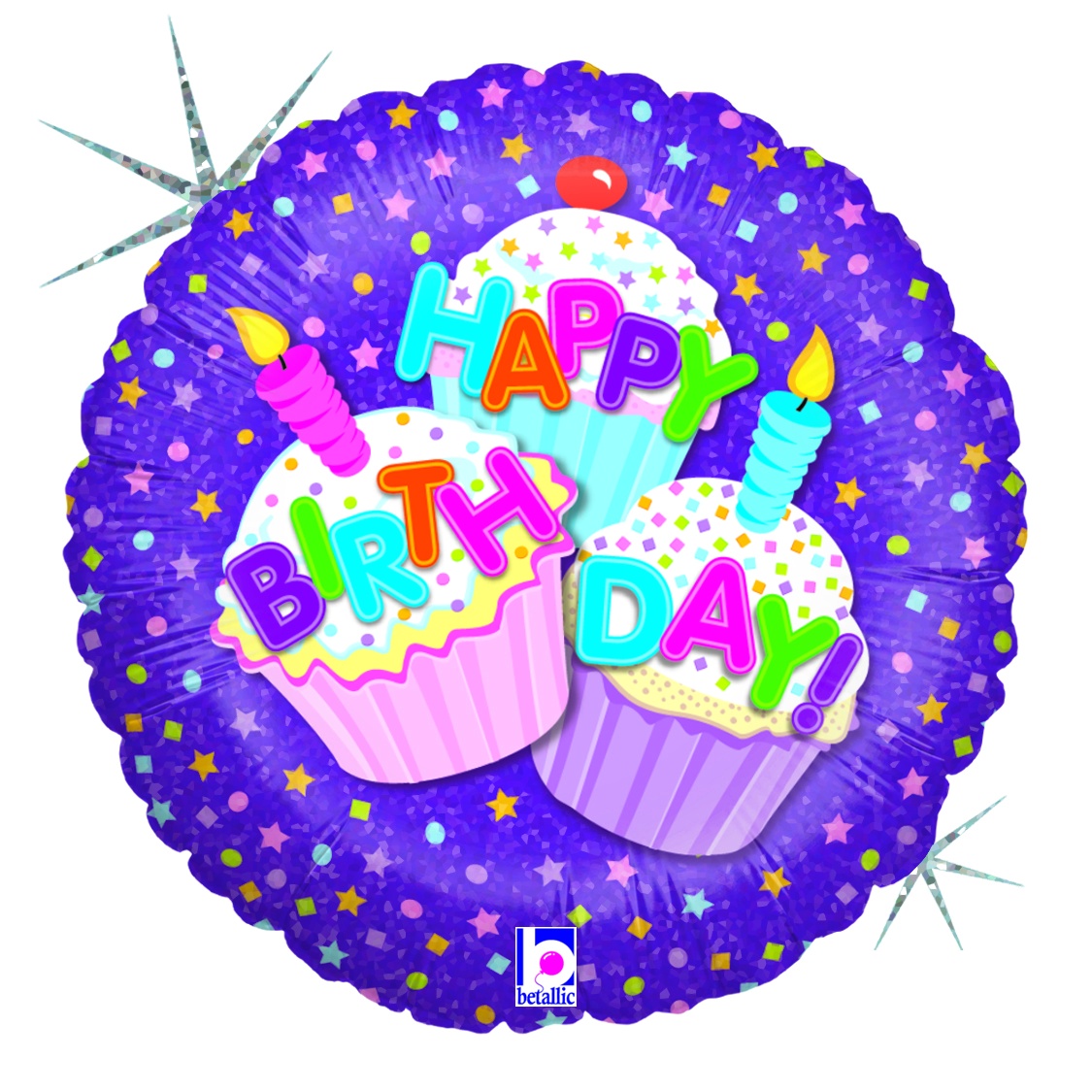 slide 1 of 1, E&R Cupcake Happy Birthday Balloon, 1 ct