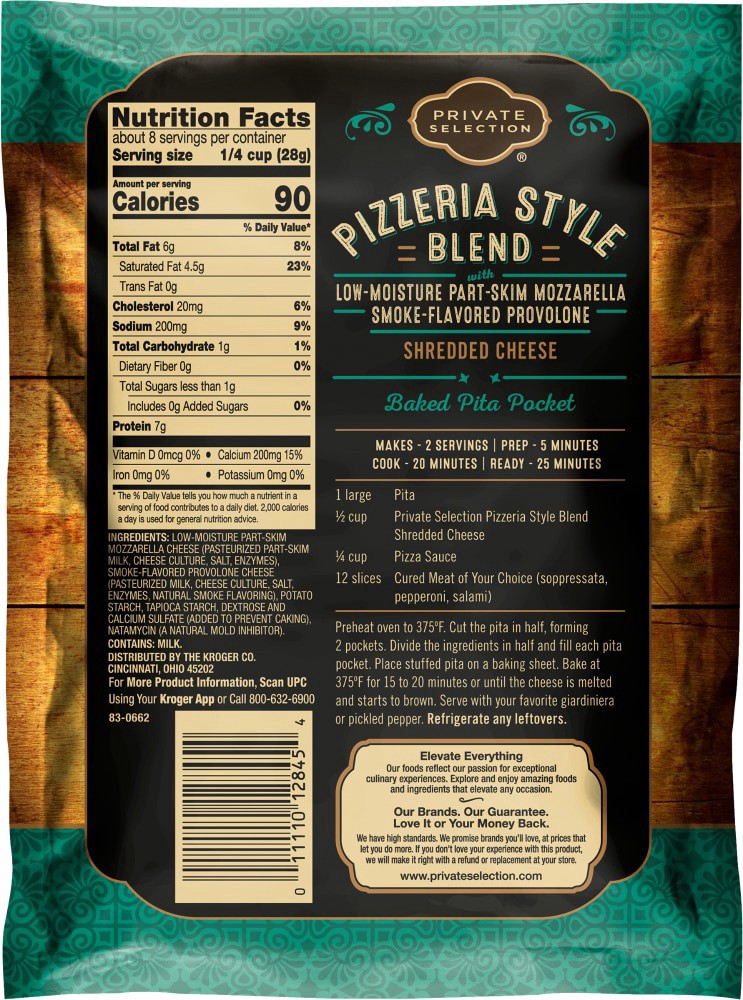 slide 2 of 2, Private Selection Pizzeria Style Blend Thick Cut Shredded Mozzarella Cheese, 8 oz