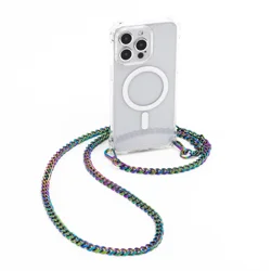 Bryten Glacier MagSafe 4-Way Carry Clear Case with Iridescent Crossbody Chain for iPhone 15 Pro Max