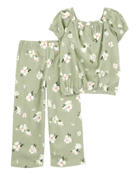 Carter's Toddler 2-Piece Floral Top & Pull-On Pants Green 3T