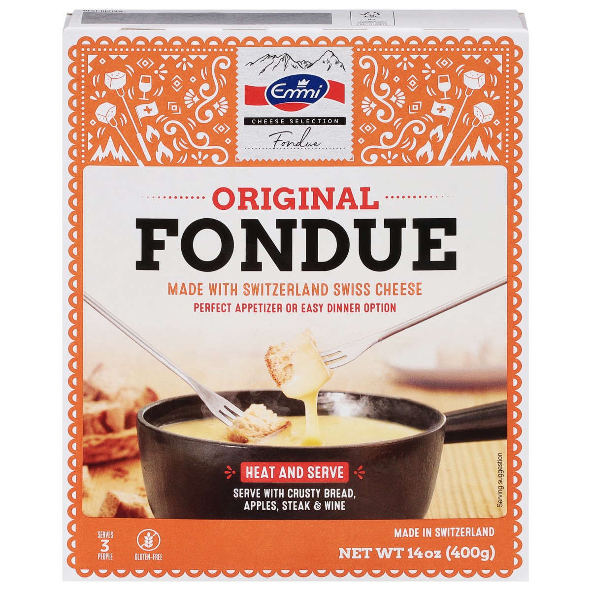 slide 1 of 9, Emmi Original Fondue Cheese, 14 oz