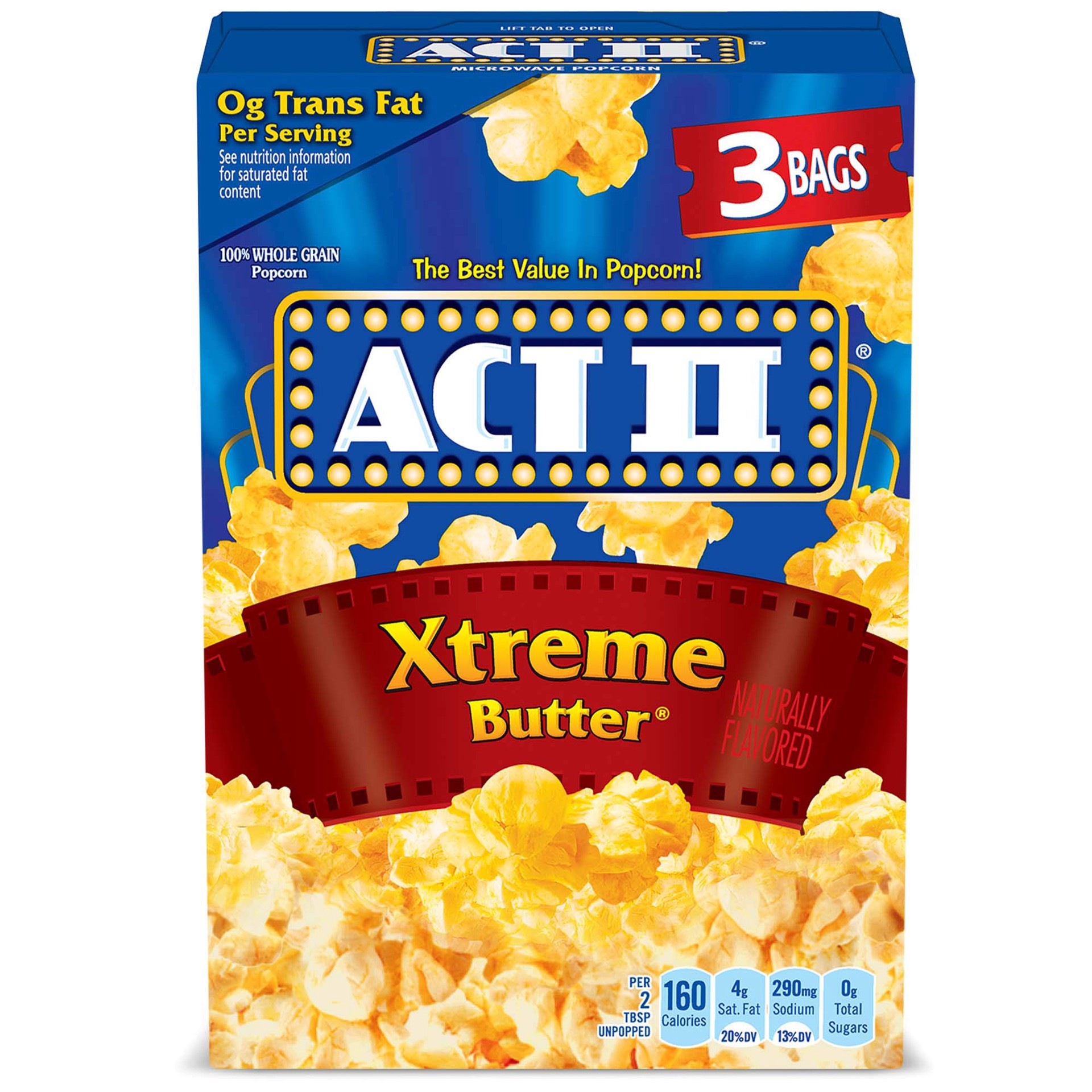 slide 1 of 5, ACT II Xtreme Butter Microwave Popcorn Bag 3 ea, 3 ct