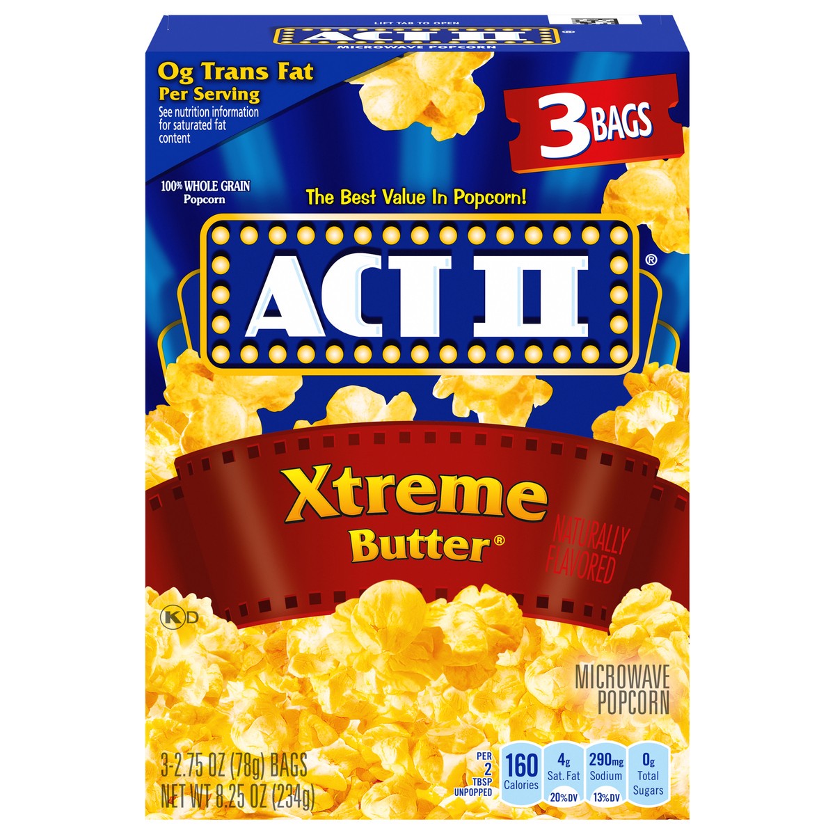 slide 1 of 5, ACT II Xtreme Butter Microwave Popcorn Bag 3 ea, 3 ct