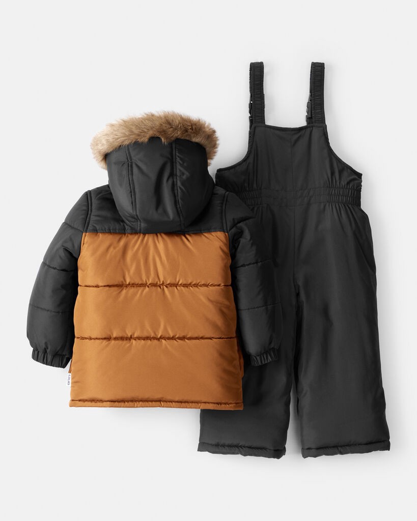 slide 2 of 5, Carter's Carters Toddler Boy 2-Piece Color Block Hooded Snowsuit Jacket & Bib Set - Brown/Black Black 2T, 2 pc