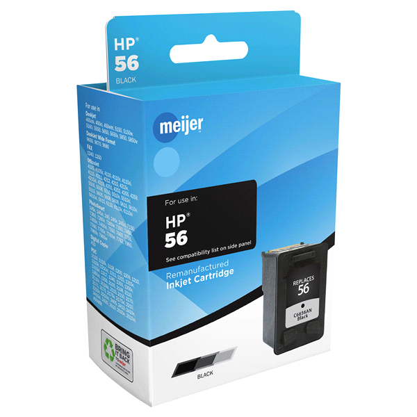 slide 1 of 1, Meijer Brand Remanufactured Ink Cartridge, replacement for HP 56 Inkjet Cartridge, Black, 1 ct