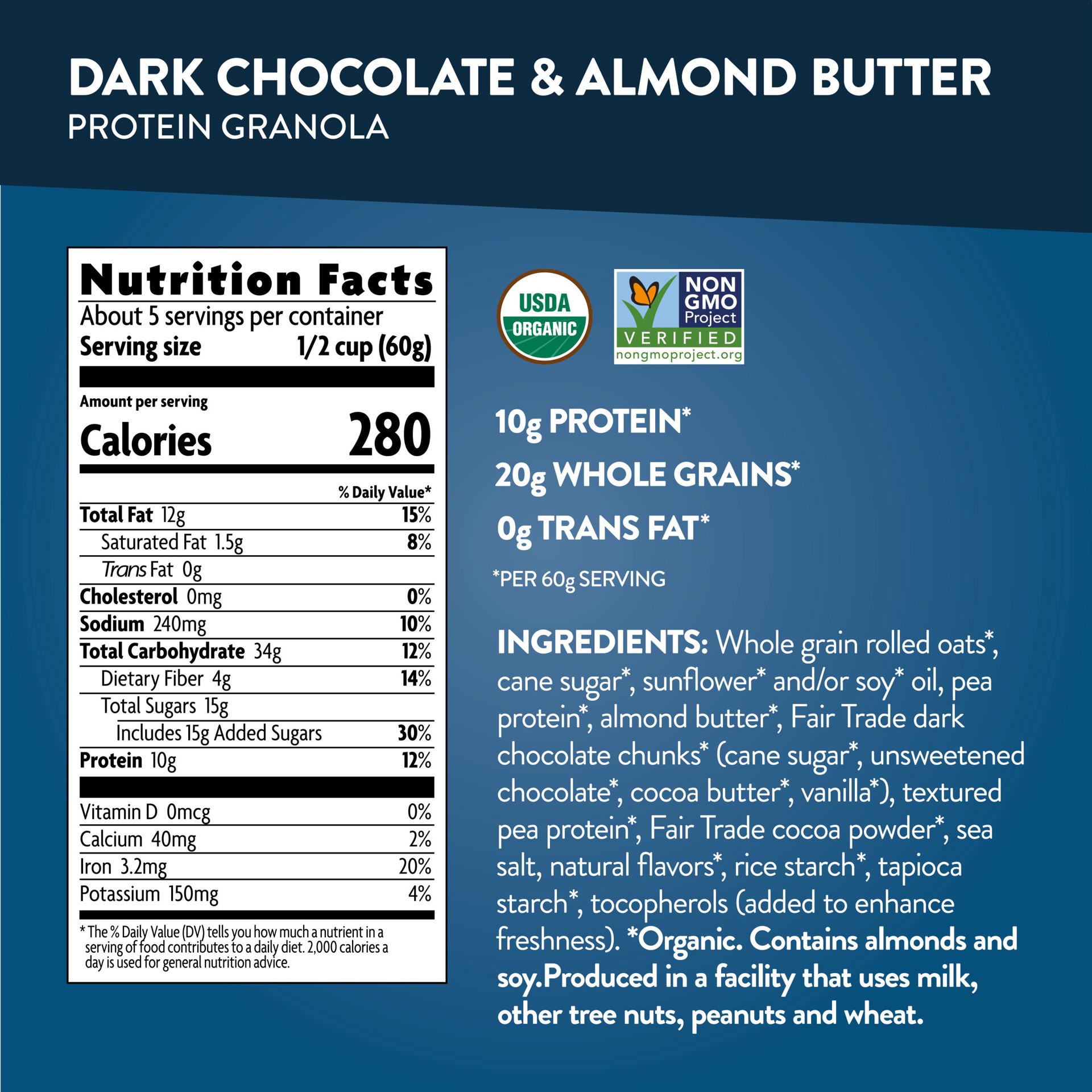 slide 3 of 3, Nature's Path Organic Love Crunch Protein Organic Premium Dark Chocolate & Almond Butter Granola 11 oz, 11 oz