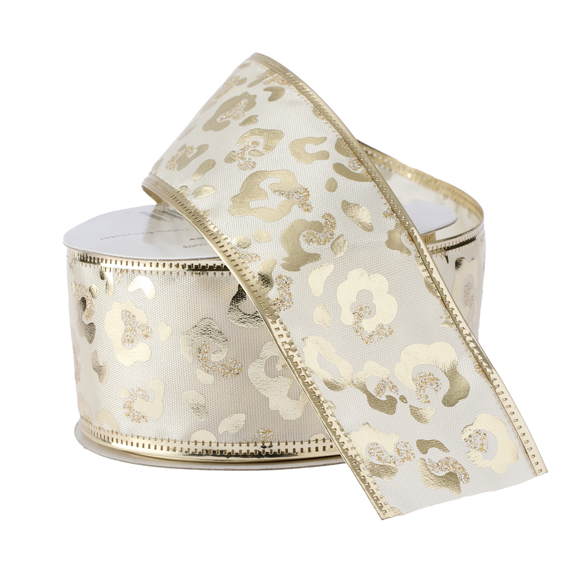 slide 2 of 4, 1.5" X 3yd. Gold Leopard Wired Taffeta Ribbon By Celebrate It Classic, 1.5 in x 3 yd