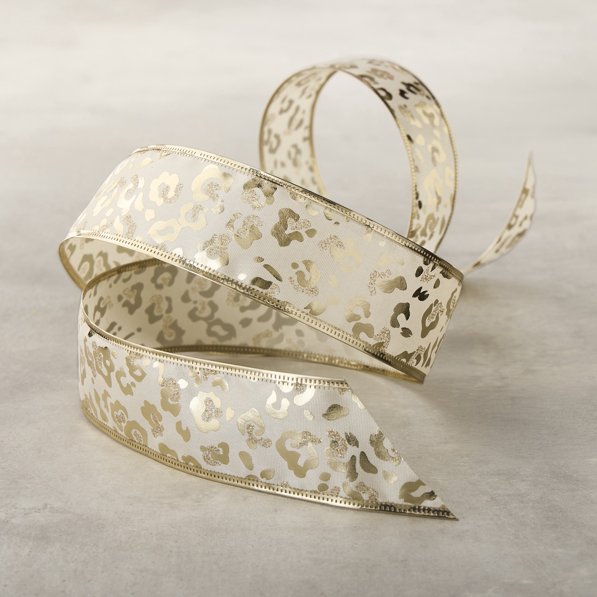 slide 3 of 4, 1.5" X 3yd. Gold Leopard Wired Taffeta Ribbon By Celebrate It Classic, 1.5 in x 3 yd